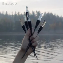 Black Dark Witch Bride Crystal Hair Pin Stick Accessories Women Halloween Smoky Quartz Gothic Goth Bridal Wedding Jewelry