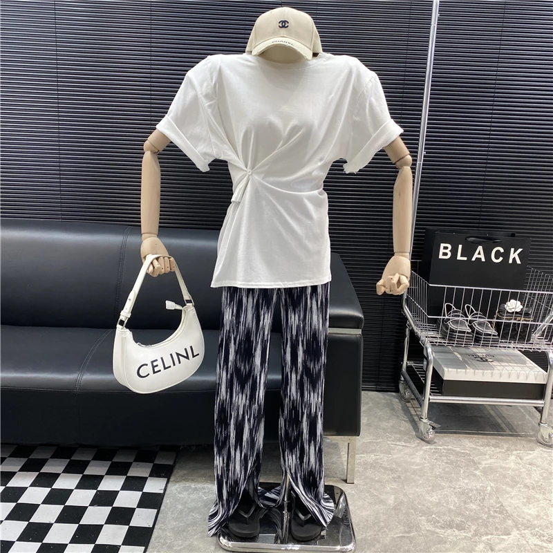 New 2022 fashion Designer new style Famous brand Irregular Buckle Waist retraction shoulder pad T-shirt Versatile Top