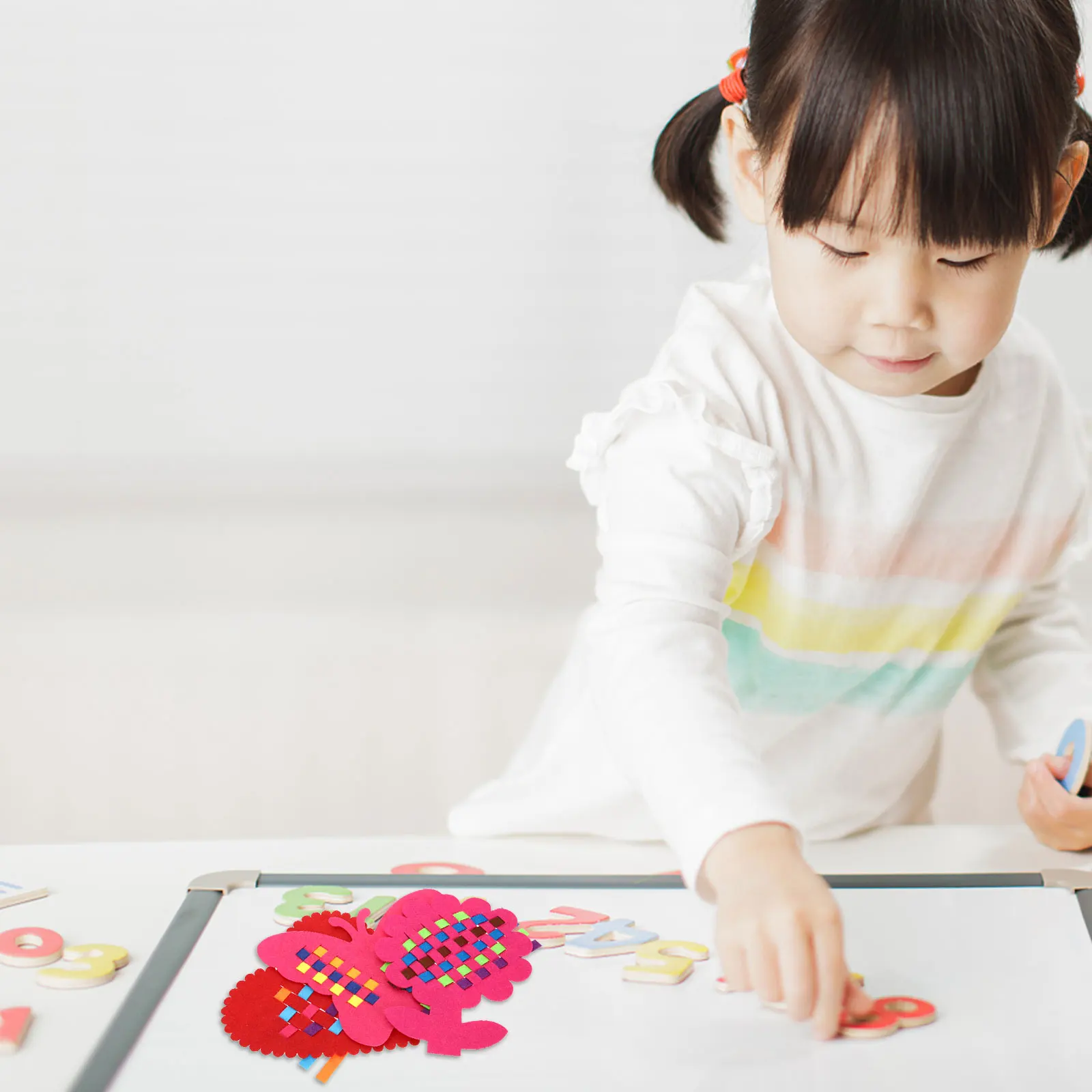 6 قطع من النسيج الإبداعي المحبوك على شكل قلب وزهرة الفراشات للأطفال في وقت مبكر التعليمية للأطفال الصغار هدية عيد الحب لرياض الأطفال #5