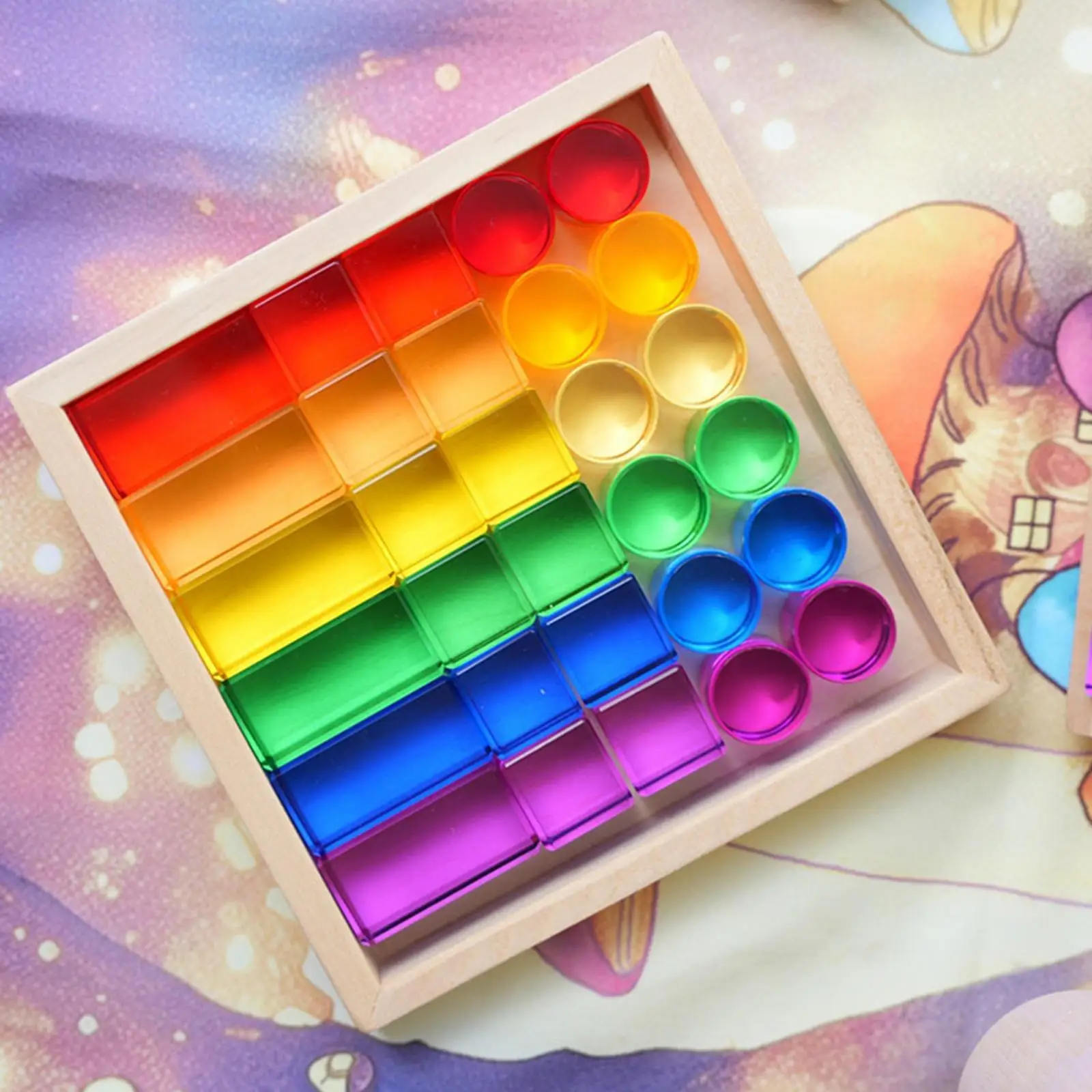 

Rainbow Building Blocks Set Stacking Game with Storage Box Acrylic Building Blocks Acrylic GEM Stone Cubes for Children Gift