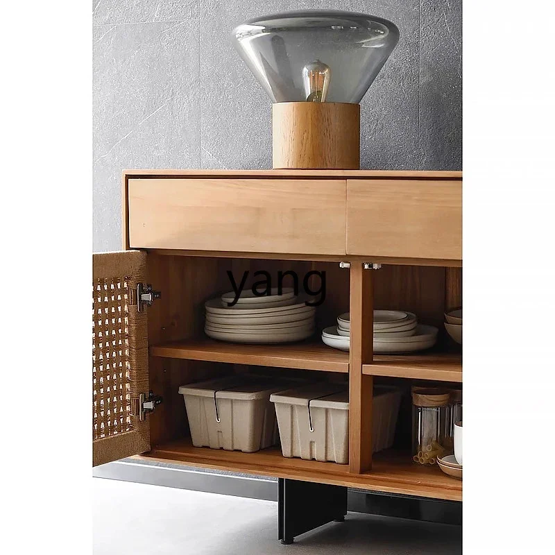 LT solid wood braided rope dining side cabinet modern simple living room teak color locker