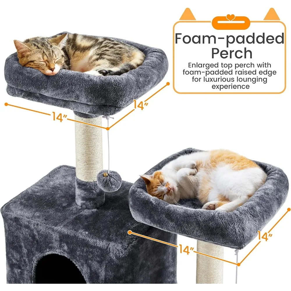 Indoor Cat Tower 71.5 Inches Tall, 2 Cozy Condos, 2 Padded Perches, Scratching Posts, Ramp for Cats