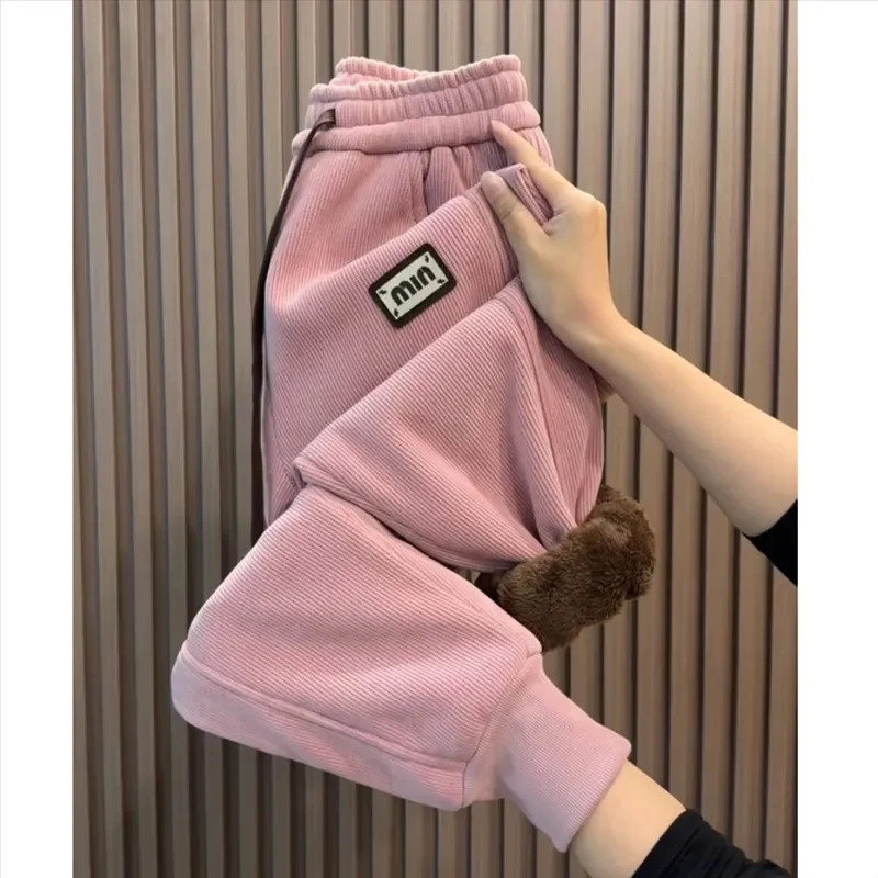 

Autumn Winter New Corduroy Velvet Padded Pants Women Loose Elastic Waist Harem Pants Fashion High Waist Casual Pants Female