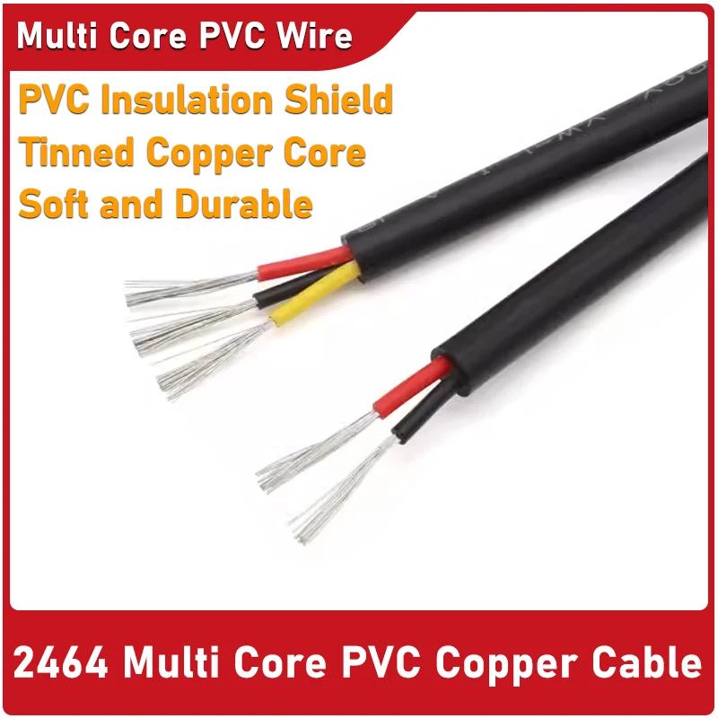 2464 Multi Core PVC Copper Electronic Wire 30/28/26/24/22/18/16/14AWG 2 3 4 5 6 7Core Insulation Signal Control Cable Audio Wire