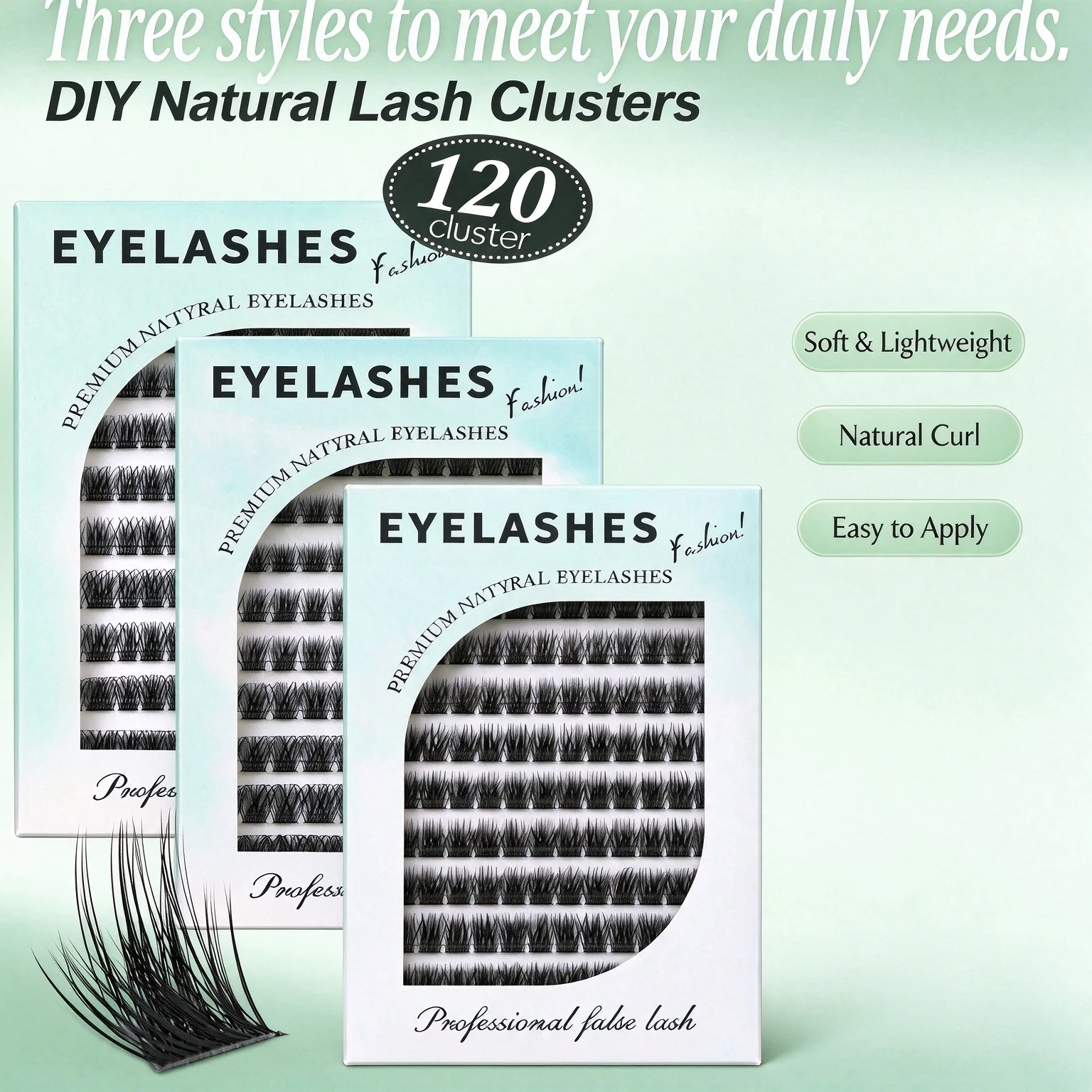Thick Feline Single-Row Cluster Lashes, Lightweight & Soft, 9–13mm Mixed Lengths, Creates Full Voluminous Cat Eye Silhouette