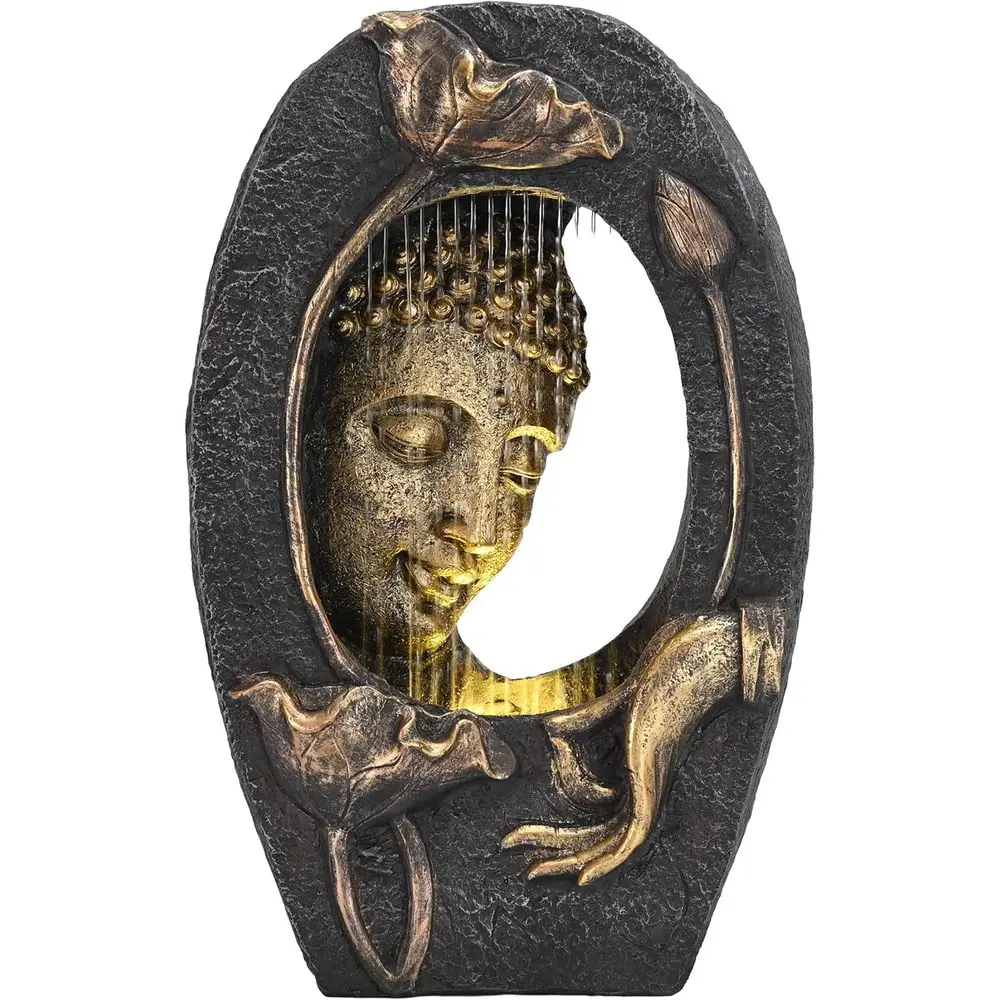 

Уличный фонтан с LED-подсветкой и насосом, или декор для сада, напольная статуя Будды из смолы с водопадом, высокая статуя для дзен-сада/двора