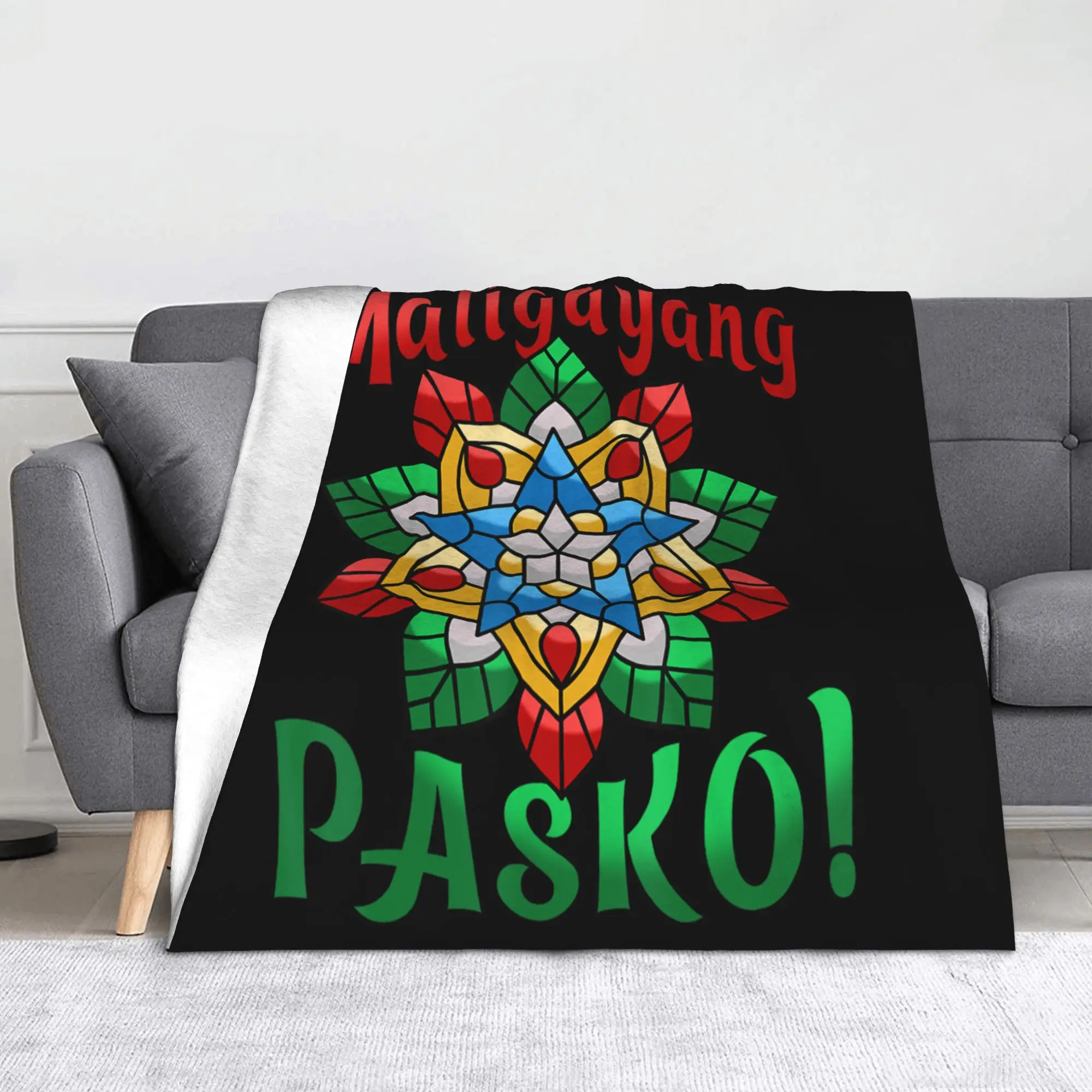 Philippine Parol Christmas Filipino Flannel Blankets Maligayang Pasko Throw Blanket for Bed Sofa Couch 150*125cm Bedspreads