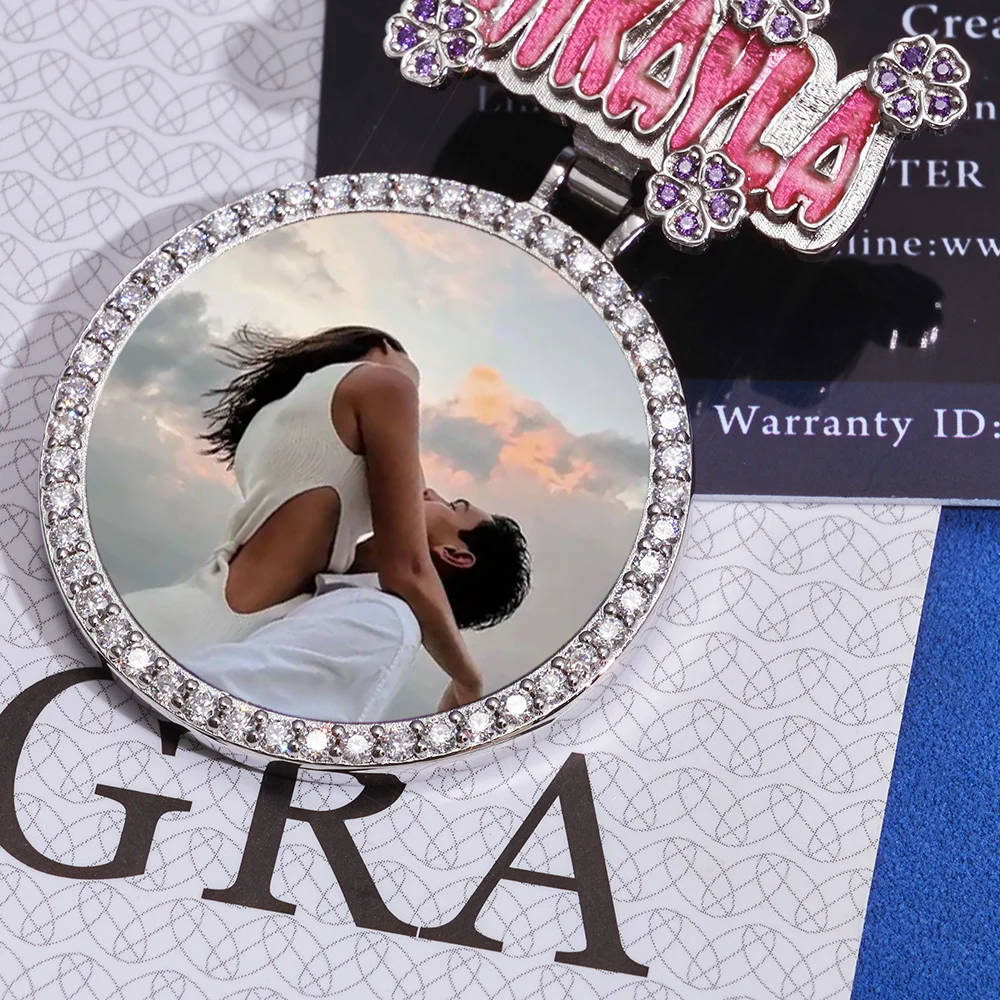

HHIOK Luxury Custom Photo Memorial Pendant 925 Silver VVS Moissanite Custom Colored Enamel Hook Personalized Jewelry