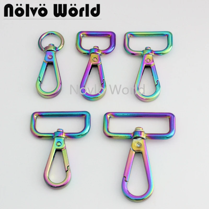 Nolvo World 5-20-100pcs 5 size 13-19-25-32-38mm rainbow metal regular swivel hook for bag dog collar clasps snap clasps