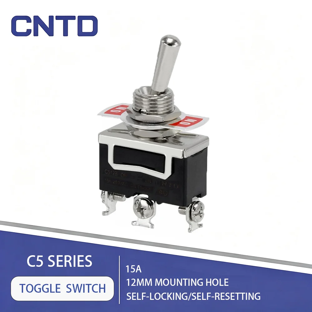 CNTD C5 Series 10A 15A 250VAC Momentary Self-Locking SPST SPDT DPST DPDT 12mm Panel Mount Toggle Switch with Rainproof Cap C511A