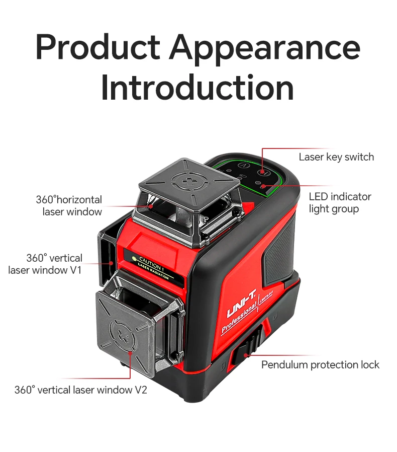 UNI-T LM573LD-e Laser Level 3D 12 Lines 360 Horizontal Vertical Professional Self Leveling Construction Tool Laser Level Meter