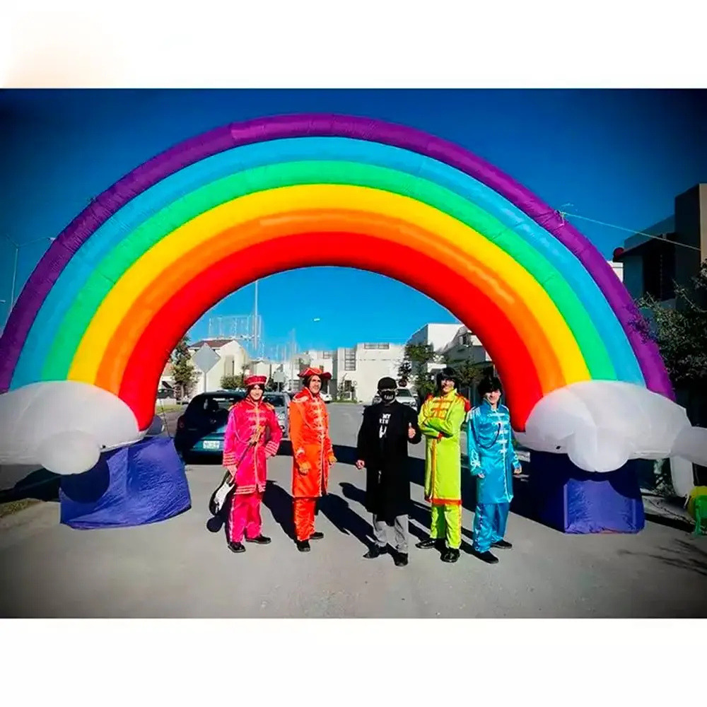 

8x4m Colorful Inflatable Rainbow Arch With Clouds Inflatable Entrance Gate Blow Up Wedding Arch Backdrop For Outdoor Event Decor