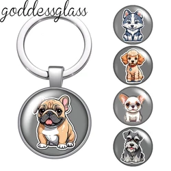 New Cartoon Dogs Love Dogs Bulldog Shanari Samoye photo glass cabochon keychain Bag Car key chain Ring Holder Charms keychains