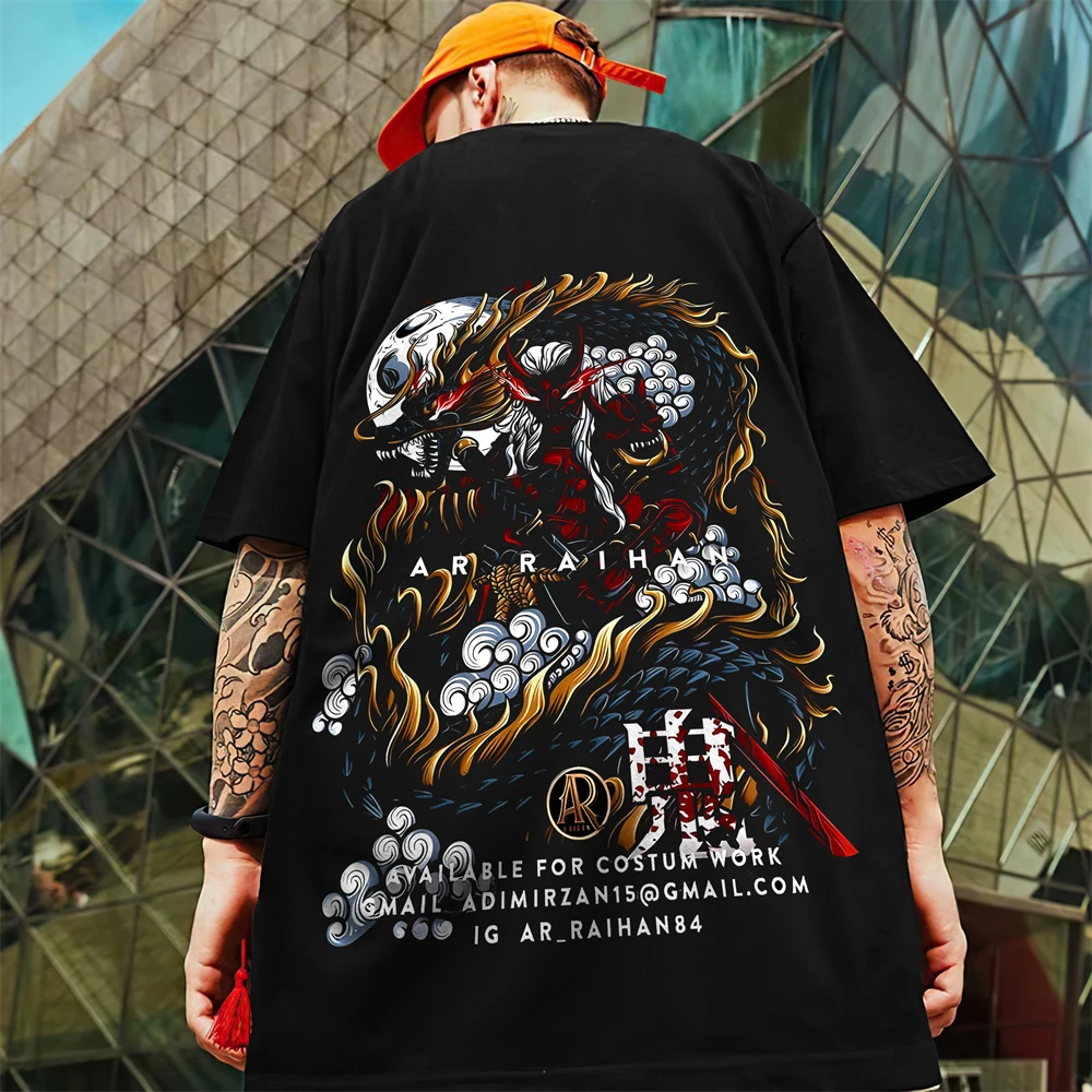 Vintage T-Shirt For Men 3d Dragon Print Men\'s Short Sleeve T-Shirt Street Trend Man Clothes Oversized Hip Hop Tees Loose Tops