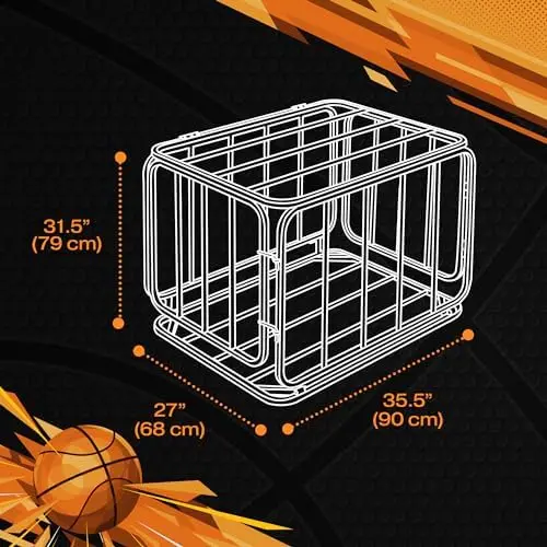 Gaiola organizadora de metal para esportes e entretenimento com rodas, compartimento de armazenamento de basquete eficaz e suporte para carrinho de bola