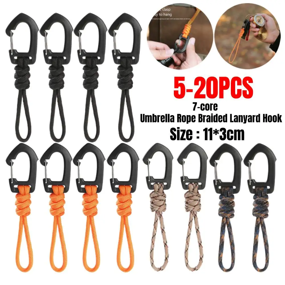 5-20Pcs Paracord Keychain Military Braided Nylon Lanyard Backpack Buckle High Strength Parachute Cord Carabiner Survival Tool