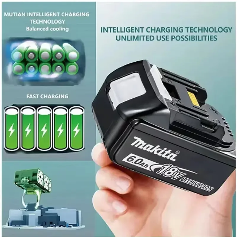 2026 Neues 18V Li-Ion Ersatzakku- und Ladegerät-Kombi-Set, kompatibel mit Makita Akku-Schraubendrehern und Elektrowerkzeugen, passend für Akkumodelle BL1860 BL1850B BL1850 BL1840 BL1830