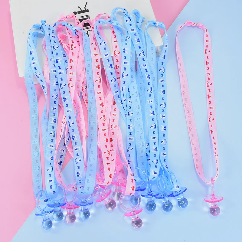 5Pcs Baby Infant Dummy Pacifier Spring Soother Nipple Clip Chain Holder Strap Baby Chew Toy Gender Reveal Birthday Party Decors