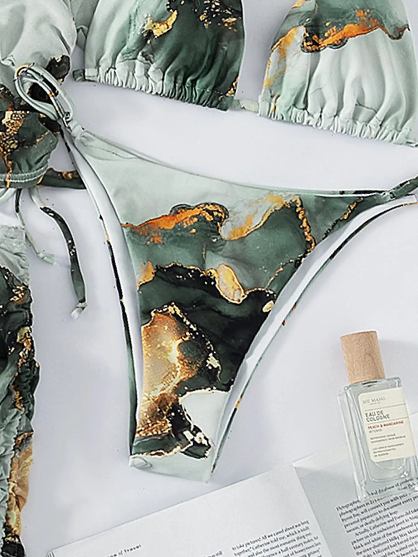 4-teiliger Neckholder-Bikini-Badeanzug mit Marmordruck, Vertuschung, 2025, Bademode, weibliche Strandmode, Badeanzug für Damen, Sommer