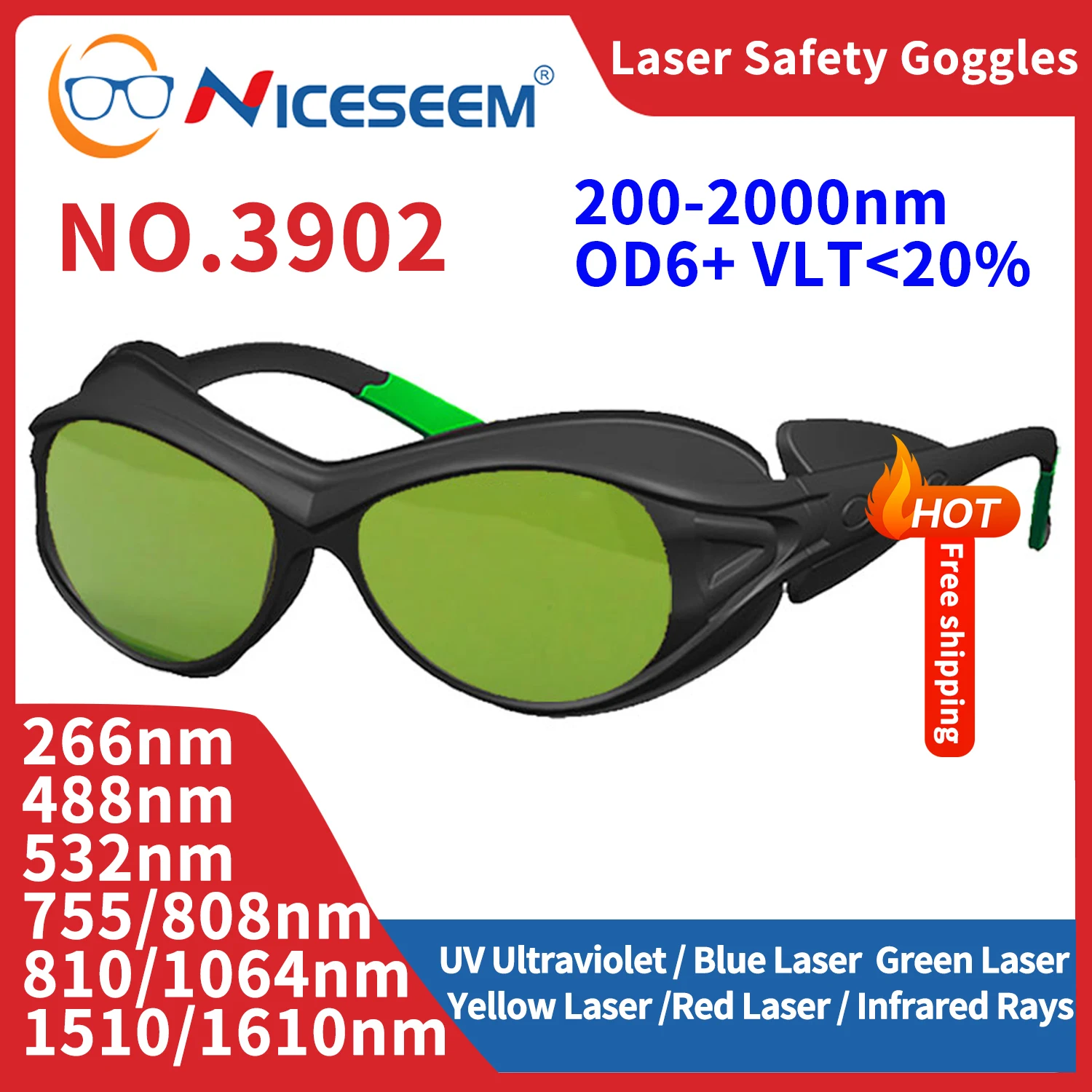 Eye Goggle Ipl Hair Removal Epilator Laser Safety Optical Lenses Nd IR FPV IPL Green Blue Light Lazer Dental Industrial Goggles