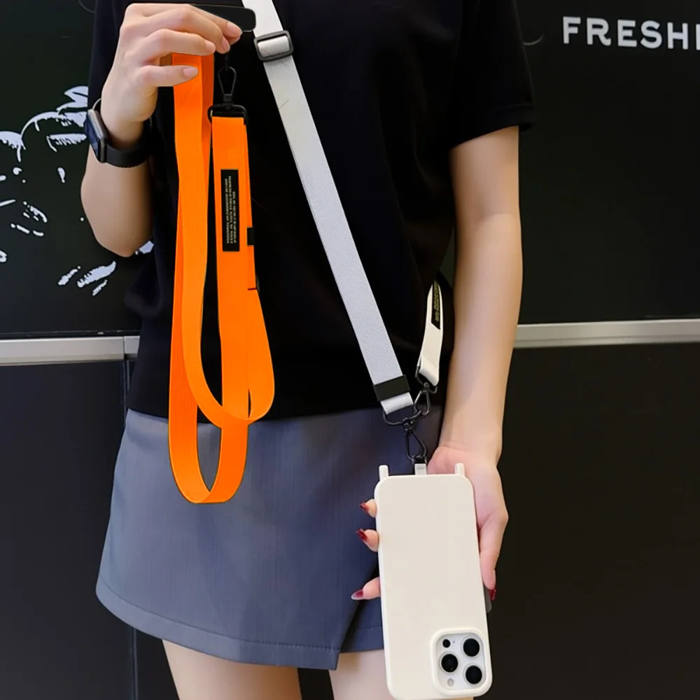 Simple Solid Color Phone Lanyard, Adjustable Cross Chain
