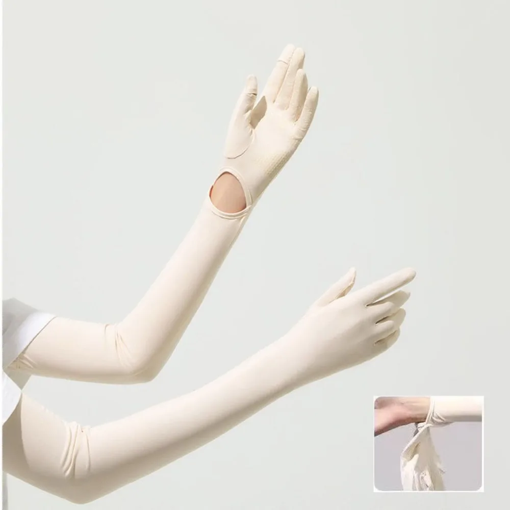 Ice Silk Sun Protection Gloves Anti UV Shield Long Sleeved Arm Cover Gloves Elastic Fit UPF50+ Sunscreen Touchable Screen Gloves