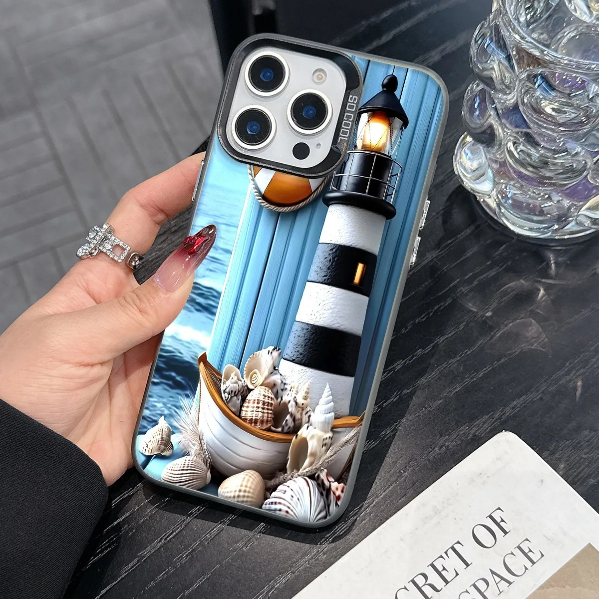 

Lighthouse conch pattern design phone case for iPhone 16 15 14 13 12 11 Pro/ Max/Plus shock-proof rear cover anti-fingerprint