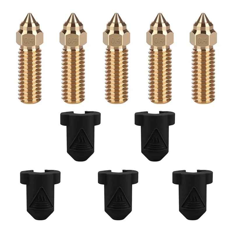 5Pcs 0.4Mm Brass Nozzle Silicone Sleeve Kit, Extruder Hot End Nozzle Kit For Creality K1, K1 Max, CR-10 SE 3D Printer