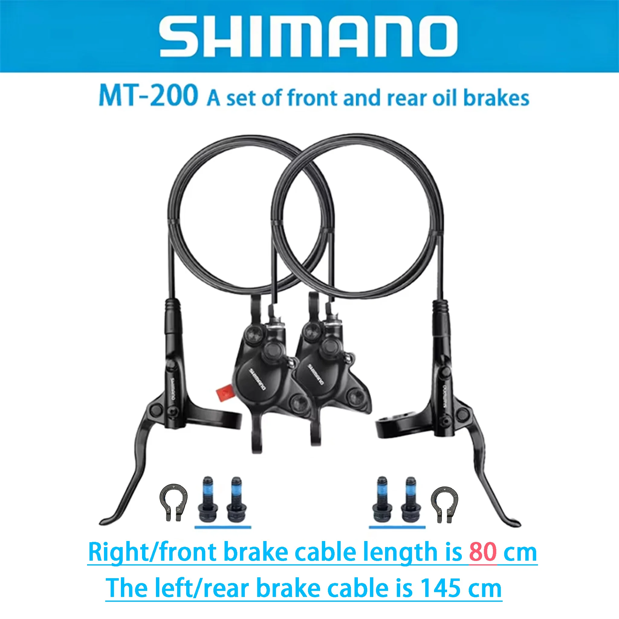 SHIMANO MT200 Öl-Scheibenbremsen-Set für MTB E-Bike, hydraulischer Hebel für vorne und hinten, Bremssattel-Set, 85cm/145cm Kabellänge, inklusive Bremsbeläge – Detail 6
