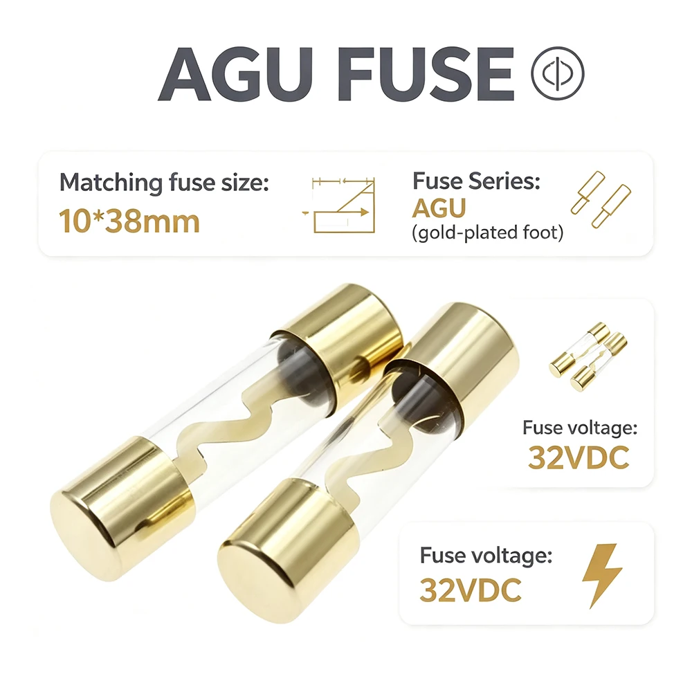 20PCS 10*38mm Gold Plated Glass Fuse Pack Audio Amp Amplifier AGU Fuse 10A 15A 20A 25A 30A 40A 50A 60A 70A 80A 100A Fuses