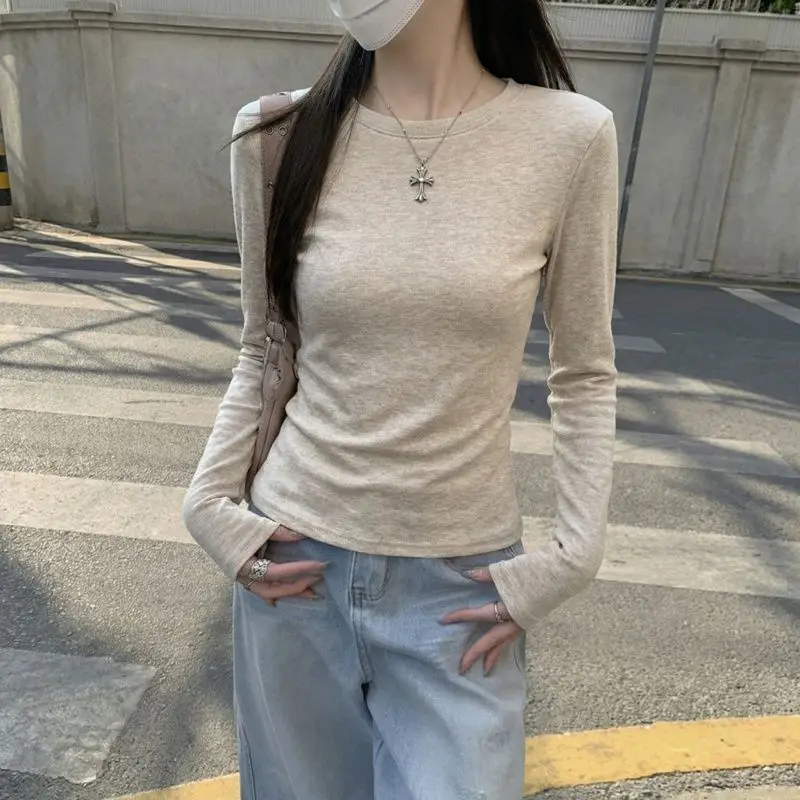 2026 Damen Herbst-Winter T-Shirt Stilvolles O-Neck Dralon-Basis-Top Fleece-Gefüttertes Langarm-Thermo-T-Shirt für das Schichten-Looking – Detail 3