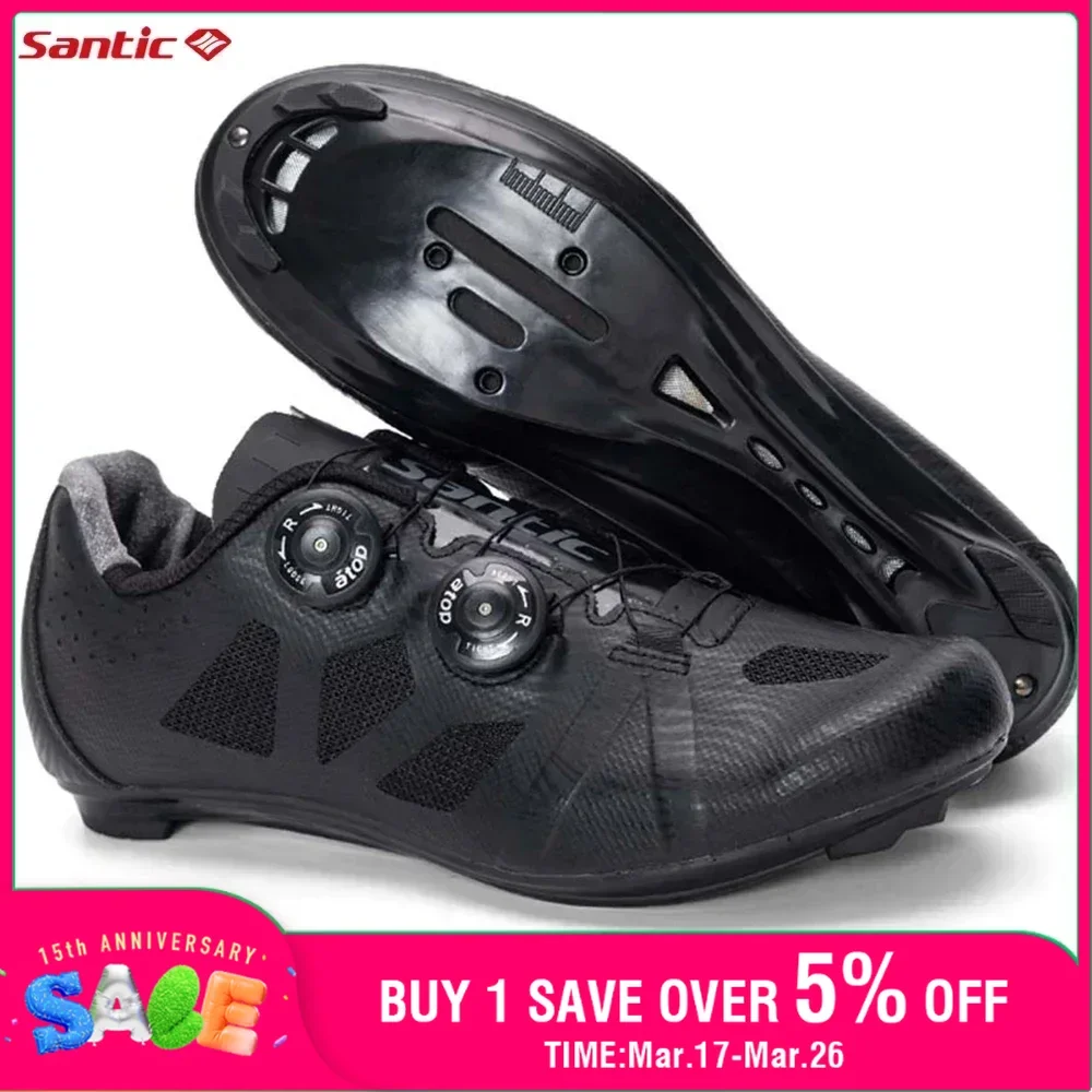 Santic Cycling Shoes Men's Road Bike Shoes Professional Breathable Bicycle Sneakers SPD Cleats Auto-Lock Biking Footwear 39-47