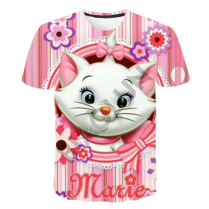 Disney Beautiful The Aristocats Cat 3D T-Shirt Kids Pink Tee Girls Party T-Shirt Cartoon Pet Cat Clothes Kids Gifts Fashion Tops