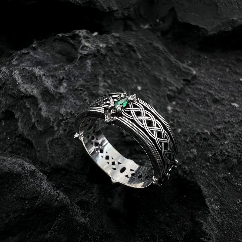 QEENKISS 925 Sterling Silver Ring for Men Vintage Adjustable Protecting Zircon Ring Fine Jewelries Wholesale Party Gift RG6892
