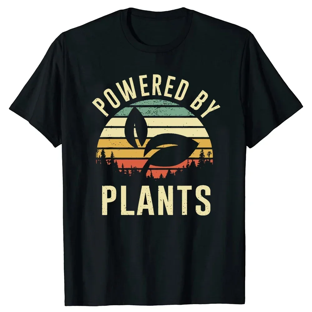 Funny Vintage Powered Plants Vegetarian By Vegan Diet T Shirts Summer Graphic Cotton Birthday Gifts T-shirt Mens Clothing