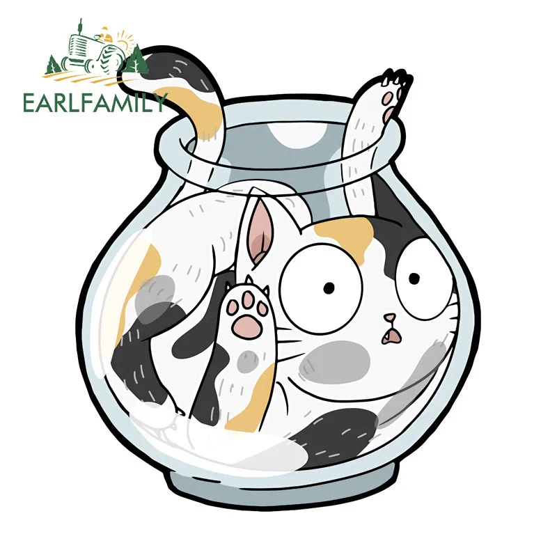 EARLFAMILY Cat Car Sticker Interesting Occlusion Scratch Campervan Rearview Mirror Windows Vinyl Decal Waterproof Car Styling