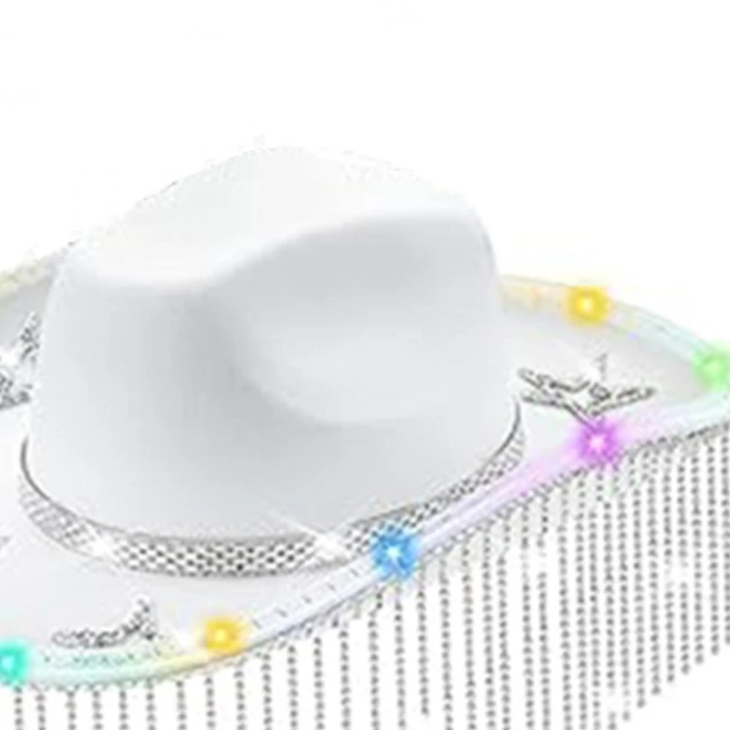 Tassels Cowboy Hat with String Light for Bachelorette Party Stage Danc