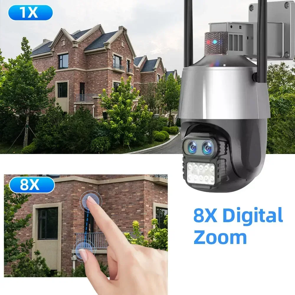 8MP 4K 8x Hybrid Zoom 2.8+12mm Dual Lens WiFi IP PTZ Camera Human Tracking Two way Audio IP66 iCSee For Home Security CCTV Cam