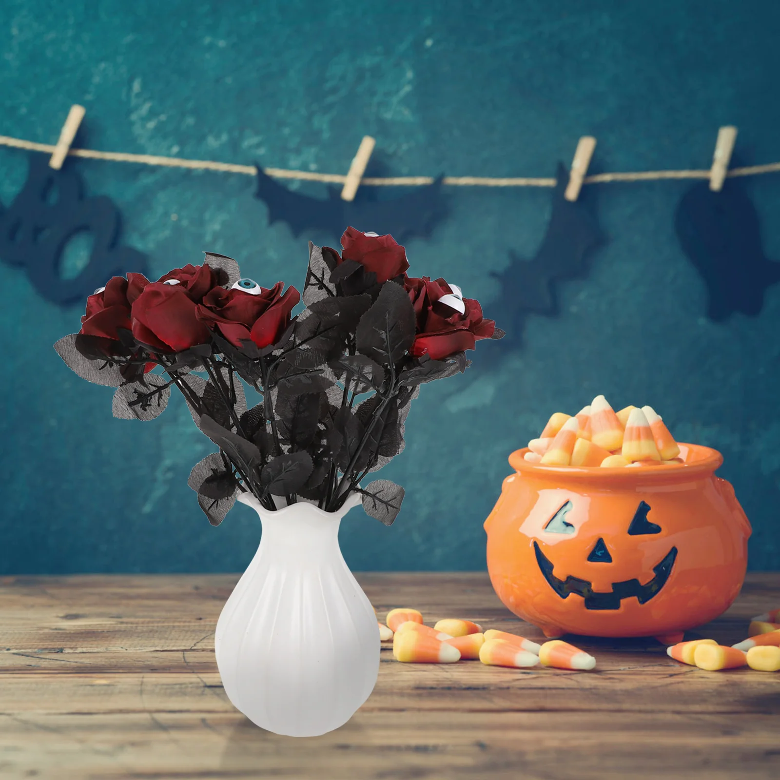 

MERRYHAPY 8pcs Glow Eye Flower Arrangement Halloween Bouquet Fake Eyeballs Glitter Roses Artificial Decor Indoor Party Polyester