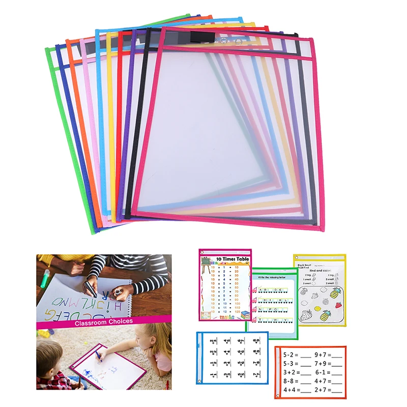 

1PC PET Transparent File Folder Dry Wipe Pen Bag Erasable Document Storage Reused Write Wipe Drawing Kids Toy