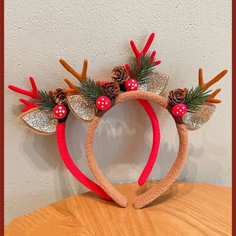 Christmas Deer Horn Children's Hair Hoop Head Hoop Santa Claus Cute Photo Party Props Little Girl Anti Slip Headwear