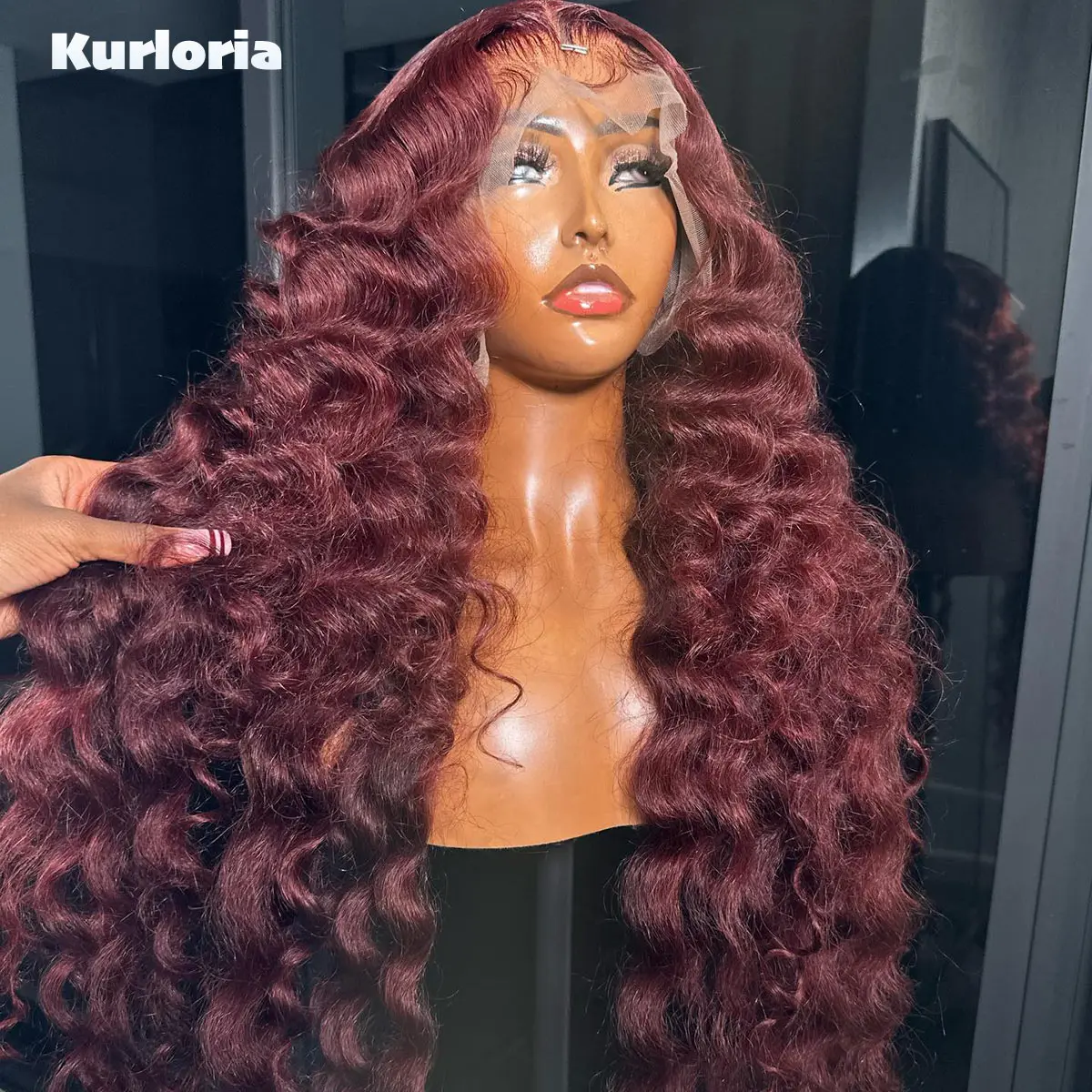 Burgundy Red Loose deep 100% Human Hair 13x4 13x6 HD Transparent Lace Frontal Drawstring Glue-Free Wig Ready to Wear Wigs