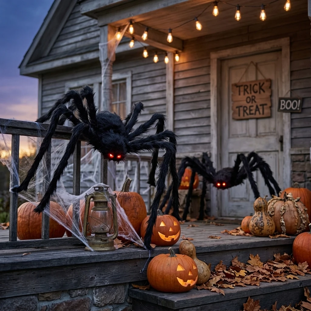 90-200cm Schwarze Gruselige Riesenspinne mit Riesenspinnennetz, Halloween-Dekoration, Requisiten für Geisterhäuser, Outdoor-Gigantendekoration für Feiertage