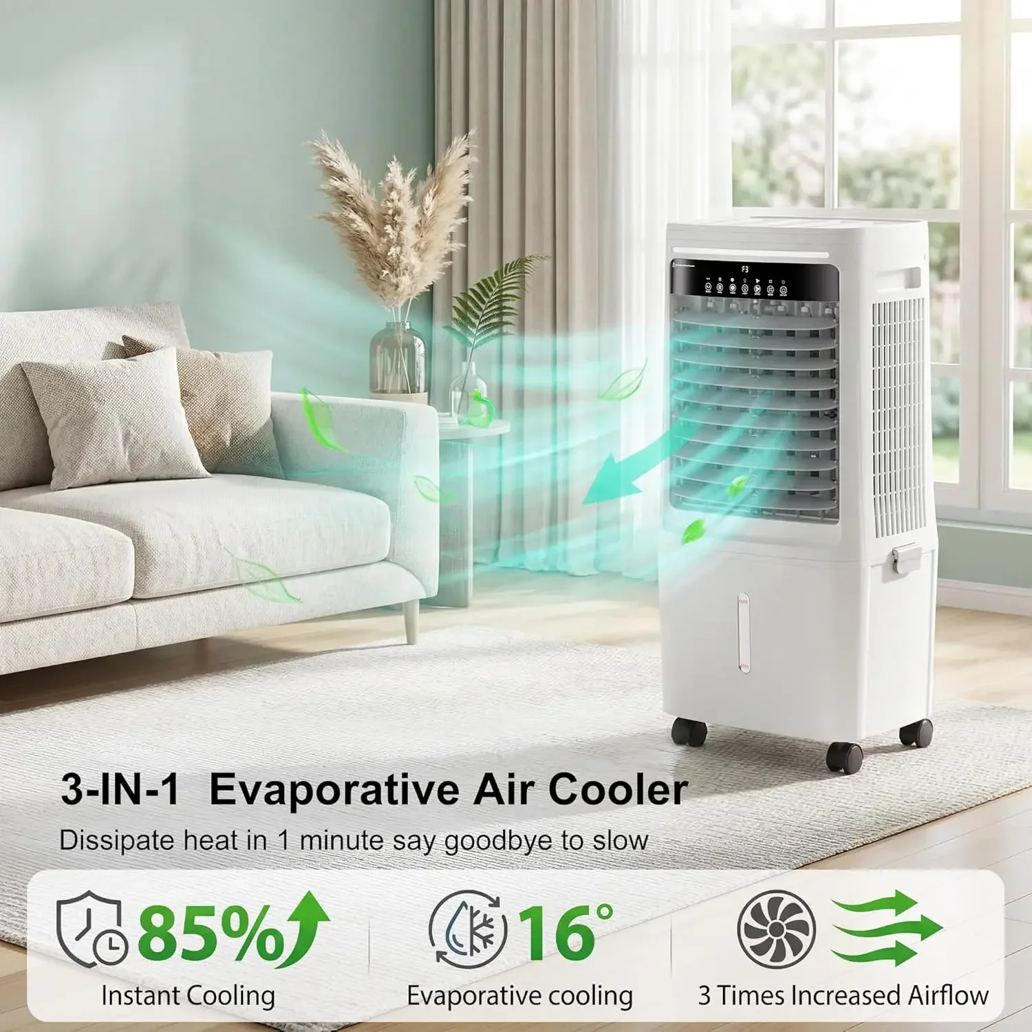 2200CFM Portable Evaporative Swamp Cooler, 7Gal Tank 3-Speed with 4 Ice Boxes, 12H Timer Remote for Room Garage Patio