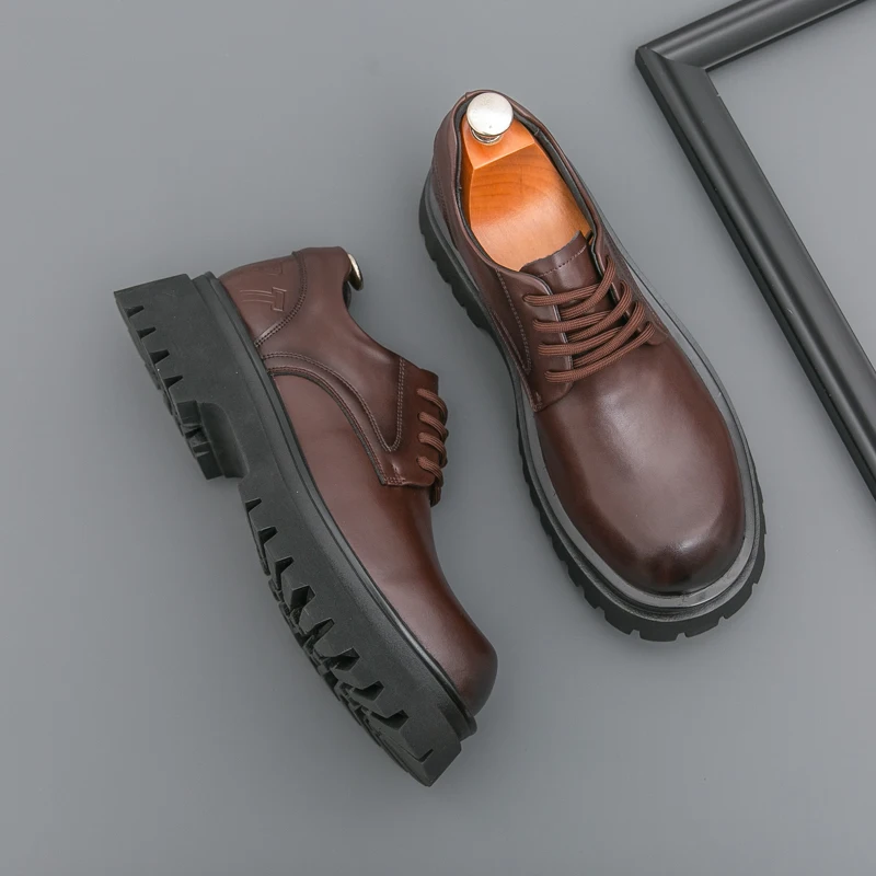 

Size 38-46 Classic Men Derby Shoes Retro Casual Thick-soled Anti-slip Business Versatile Leather Shoes Social Shoes Men