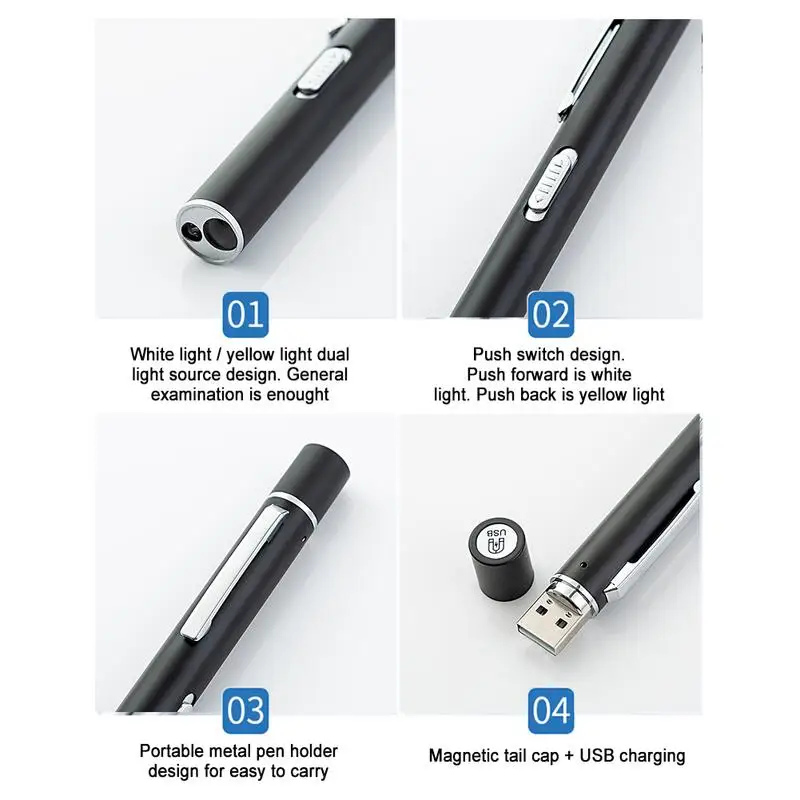 USB Rechargeable Medical Handy Pen Light Mini Nursing Flashlight LED Torch Lamp With Stainless Steel Clip Pocket Led Flashlight