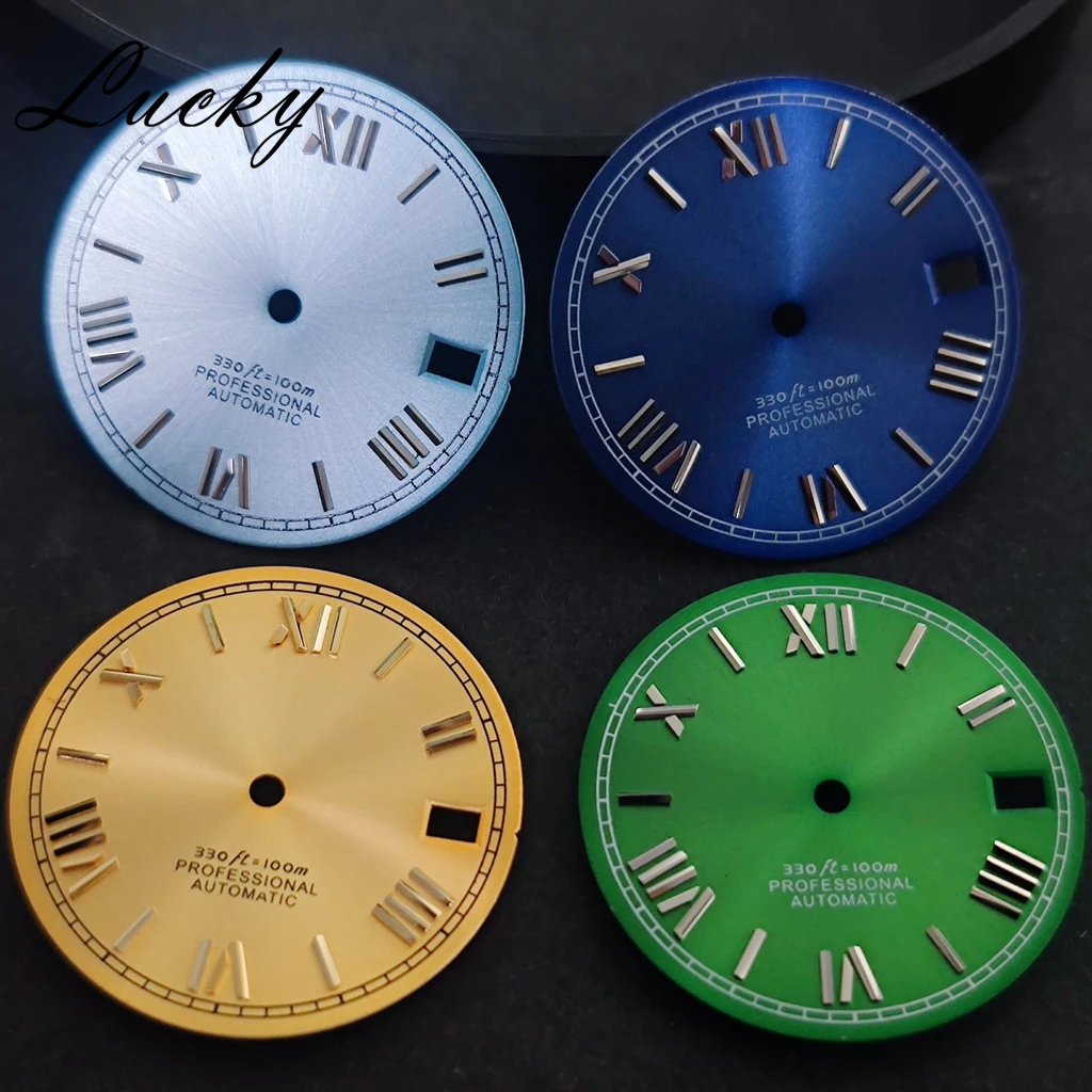  NH35 28.5MM Turquois Gold Sunray Dial Roman Mark Calendar Face Fit NH35 Movement Watch Modified Accessories