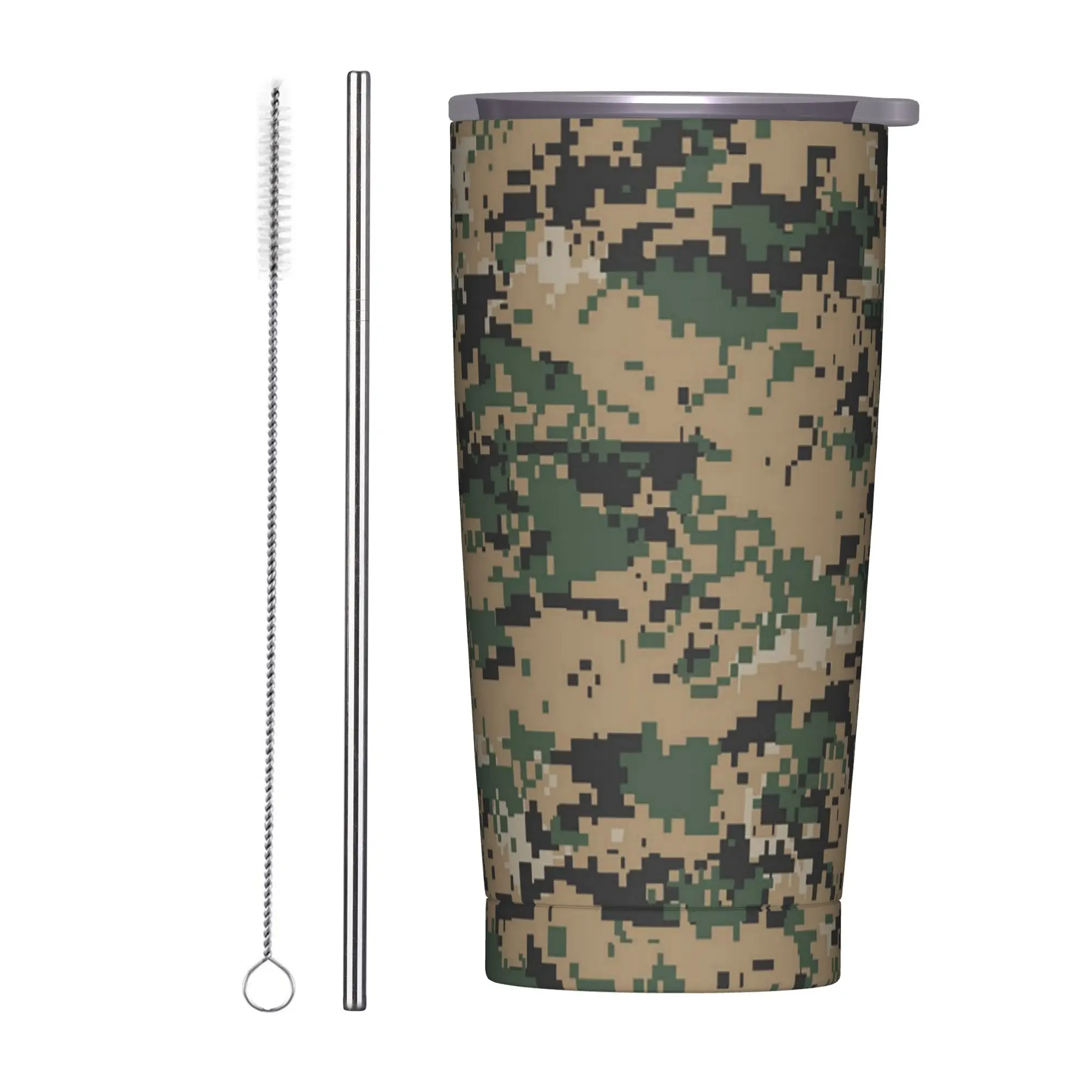 Camouflage Tumbler Vacuum Insulated United States Woodland Coffee Cups with Lid Straw Office Home Mug Hot Cold Drink, 20oz