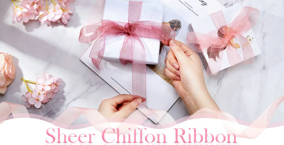 10 Yards/Lot schiere Chiffonband Organza Satinbänder für Geschenkverpackung Dekoration Hochzeitssträuße Party Kranz Spitzenstoff – Detail 6