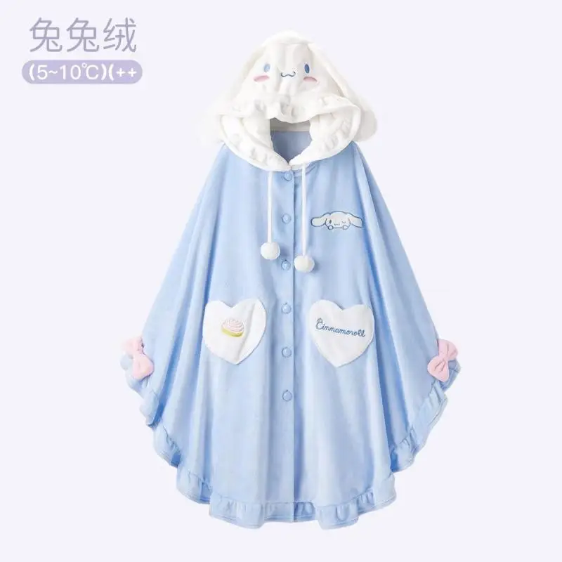 

Kawaii Sanrio Cinnamoroll Shawl Pure Wind New Autumn and Winter Ears Out Pajamas Hooded Cinnamoroll Cute and Sweet